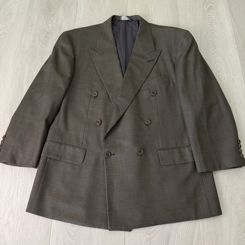 Gieves & Hawkes Jacket Green Double Breasted Glen Plaid Savile Row Mens Size 40S